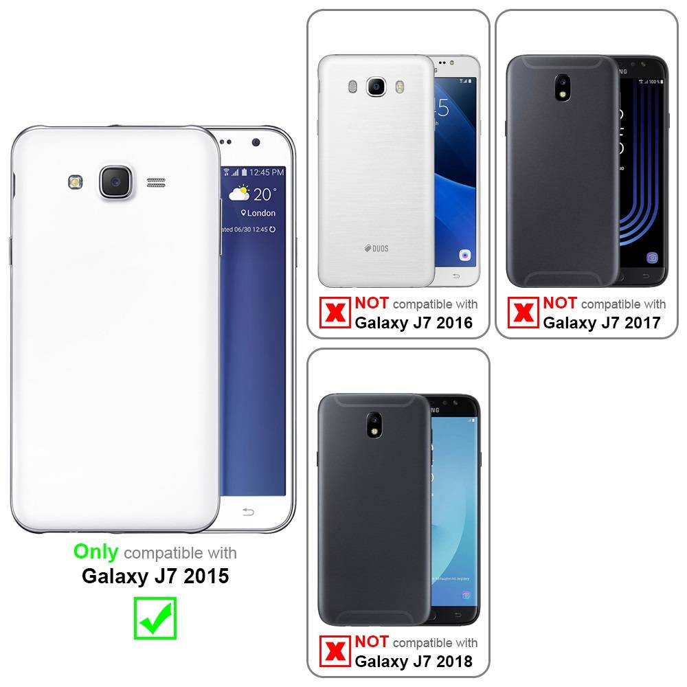 Cadorabo Hülle und 2x Tempered Panzer Folie für Samsung Galaxy J7 2015 in Transparent Schutzhülle TPU Silikon