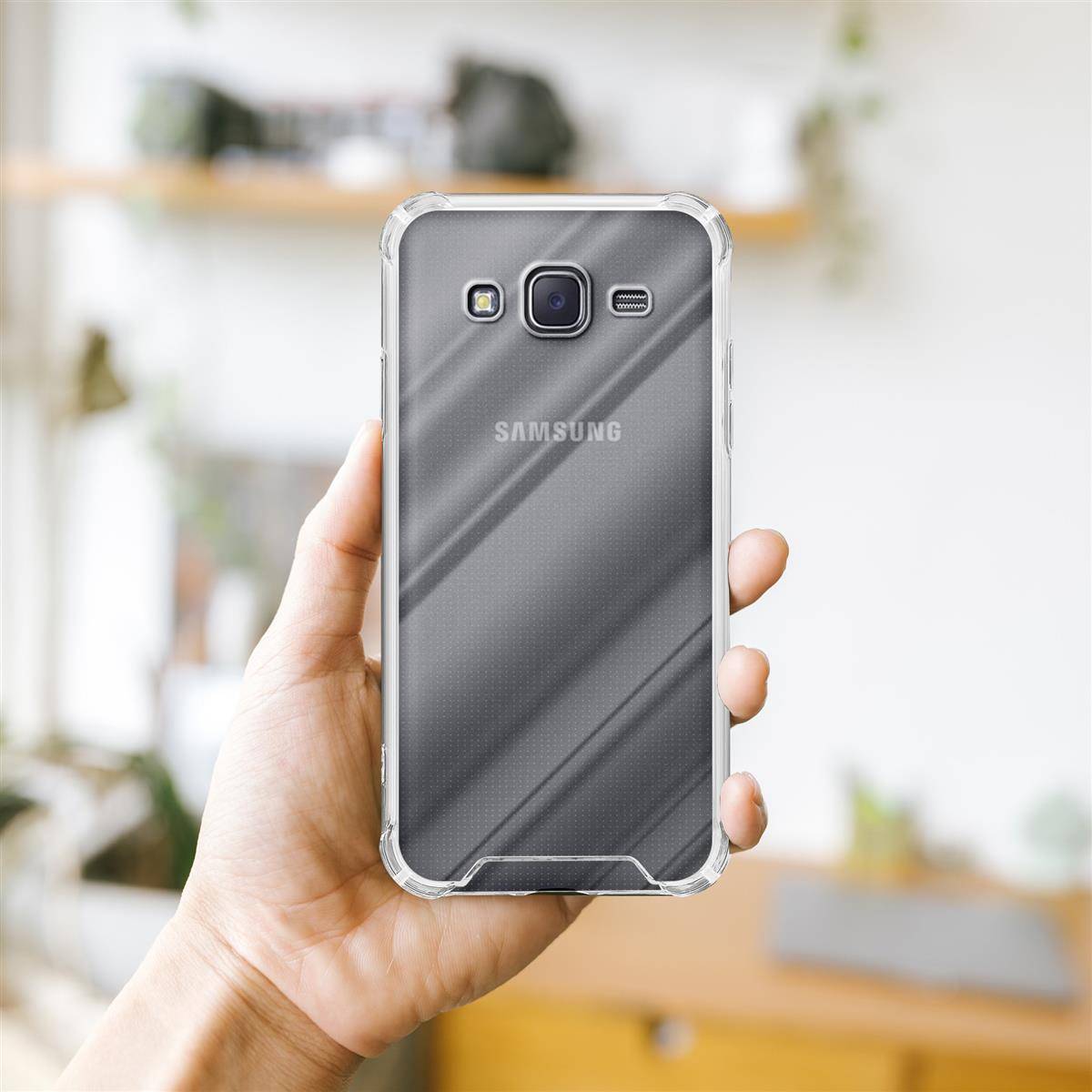 Cadorabo Hülle und 2x Tempered Panzer Folie für Samsung Galaxy J7 2015 in Transparent Schutzhülle TPU Silikon