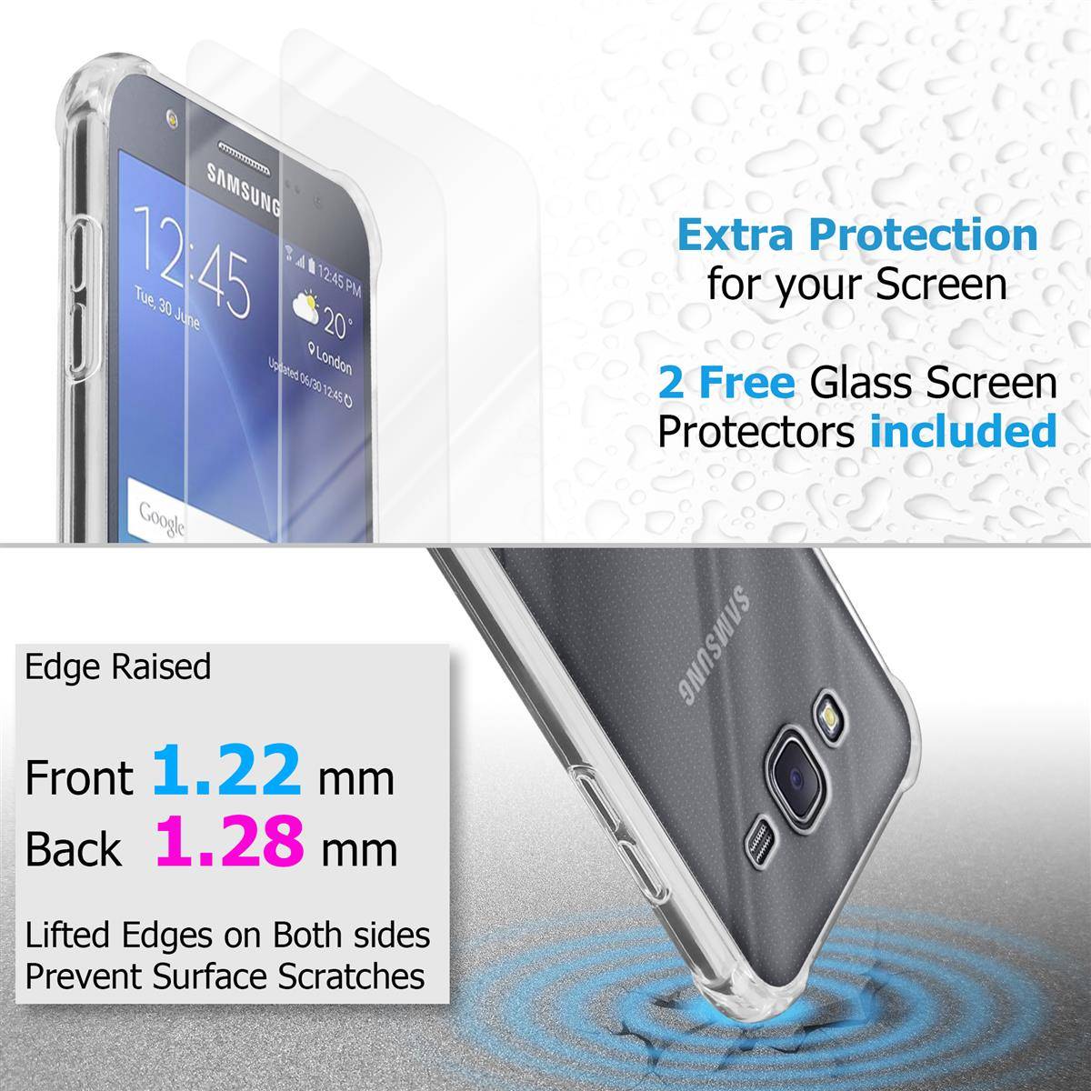 Cadorabo Hülle und 2x Tempered Panzer Folie für Samsung Galaxy J7 2015 in Transparent Schutzhülle TPU Silikon