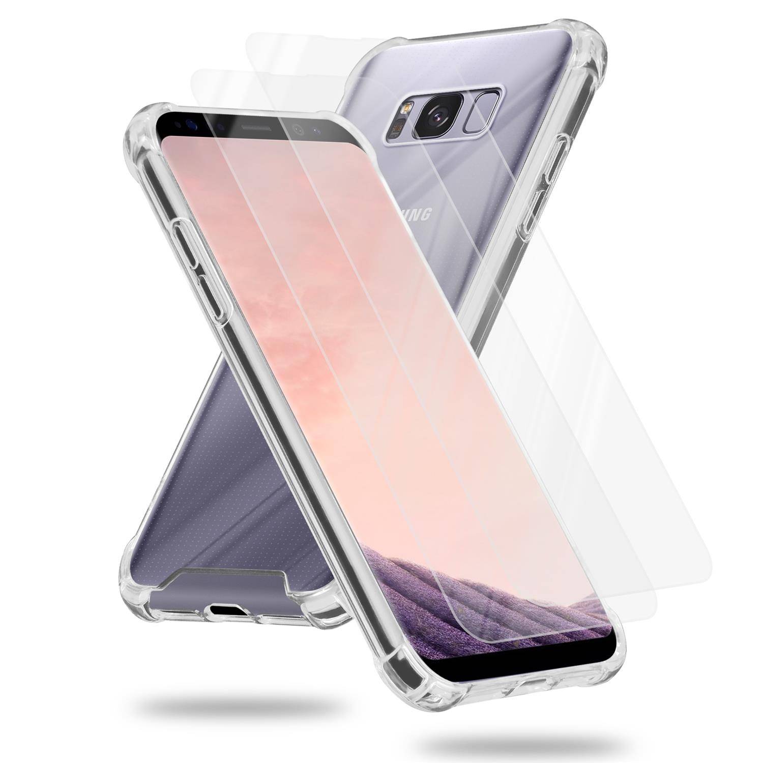 Cadorabo Hülle und 2x Tempered Panzer Folie für Samsung Galaxy S8 PLUS in Transparent Schutzhülle TPU Silikon