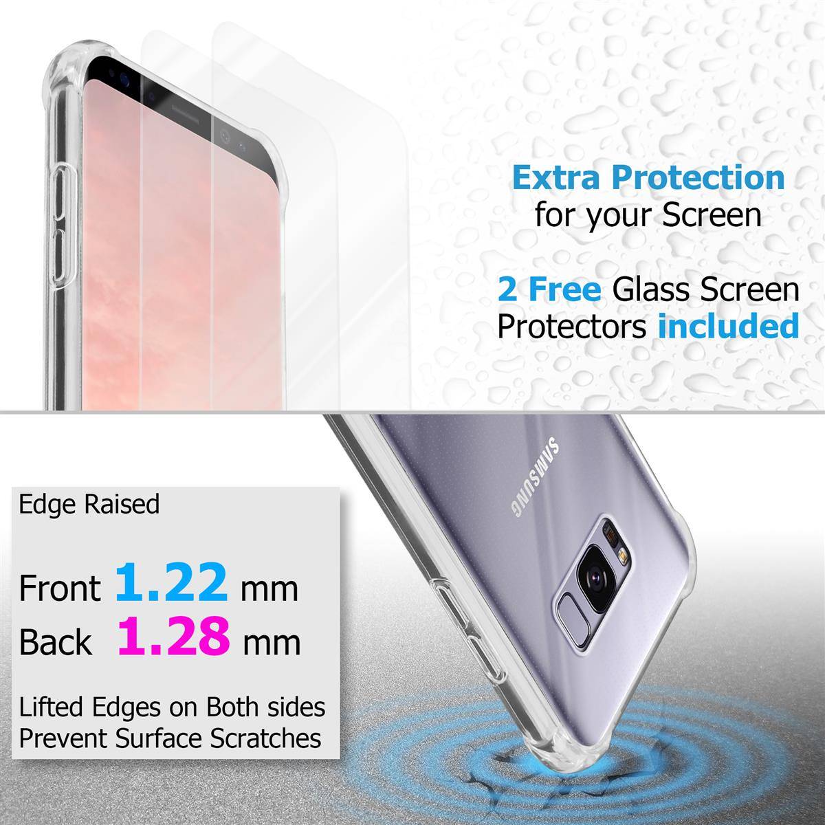 Cadorabo Hülle und 2x Tempered Panzer Folie für Samsung Galaxy S8 PLUS in Transparent Schutzhülle TPU Silikon