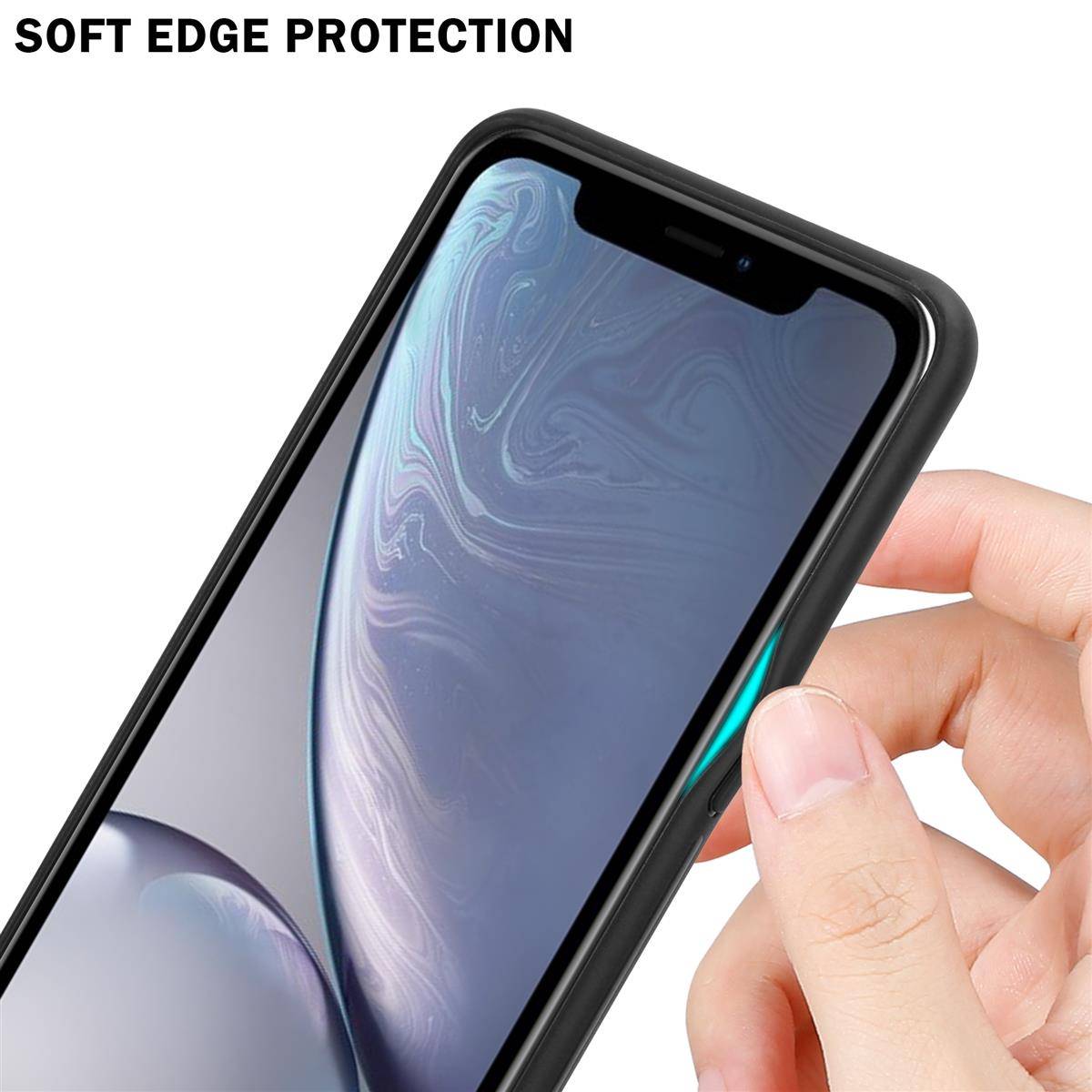 Cadorabo Hülle für Apple iPhone XR Schutz Hülle in Schwarz Handyhülle TPU Etui Cover Case Tempered Glas