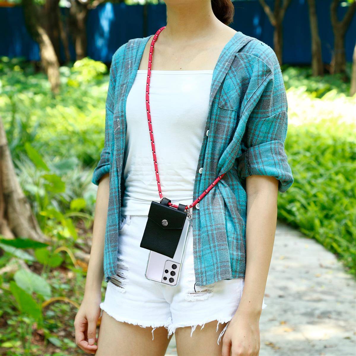Cadorabo Schutzhülle für Samsung Galaxy S21 ULTRA Hülle in Pink Handy Kette Kordel abnehmbares Etui