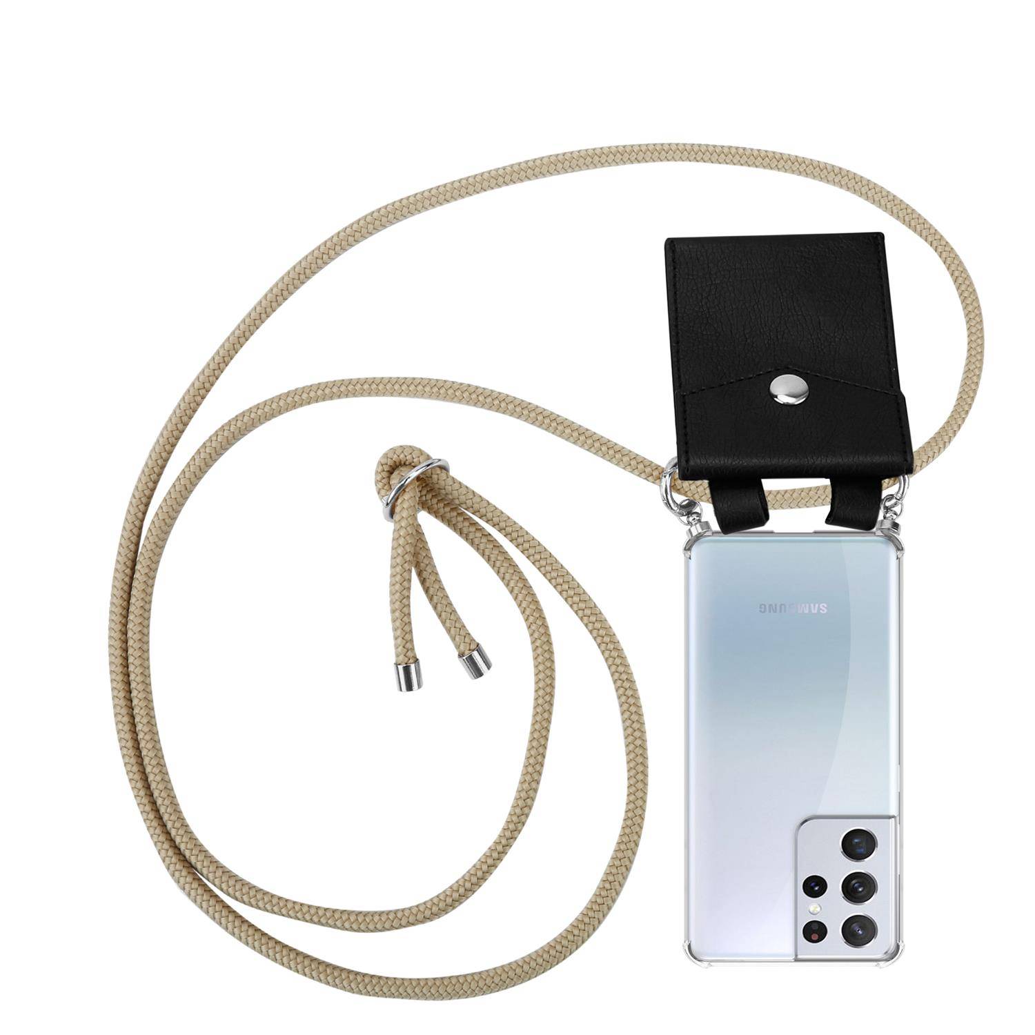 Cadorabo Schutzhülle für Samsung Galaxy S21 ULTRA Hülle in Braun Handy Kette Kordel abnehmbares Etui