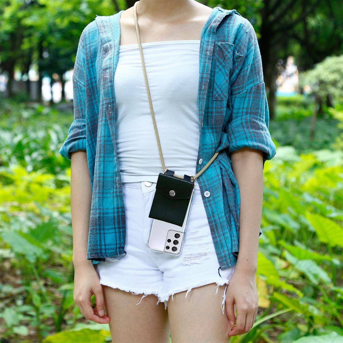 Cadorabo Schutzhülle für Samsung Galaxy S21 ULTRA Hülle in Braun Handy Kette Kordel abnehmbares Etui