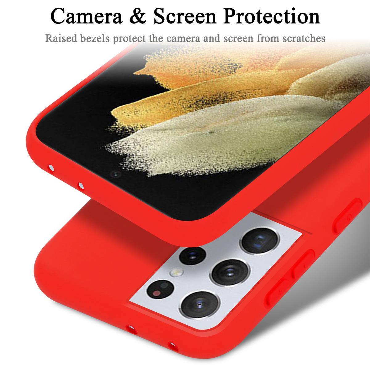 Cadorabo Schutzhülle für Samsung Galaxy S21 ULTRA Hülle in Rot Handyhülle Case Cover TPU Etui