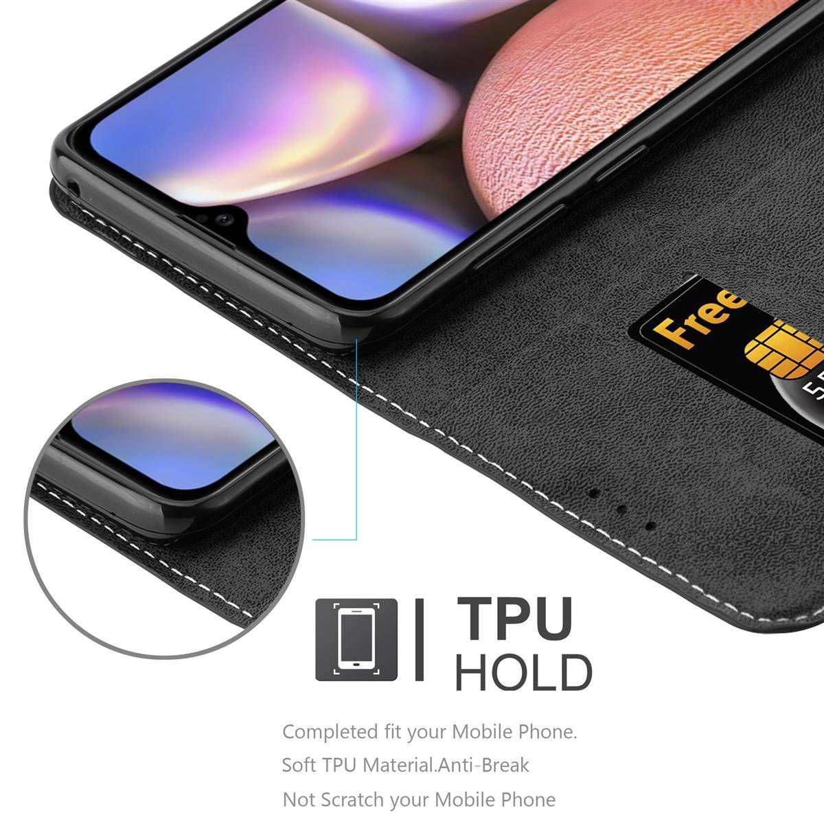 Cadorabo Hülle für Samsung Galaxy A10s / M01s Schutzhülle in Schwarz SHandyhülle Book Case Etui Kunstleder