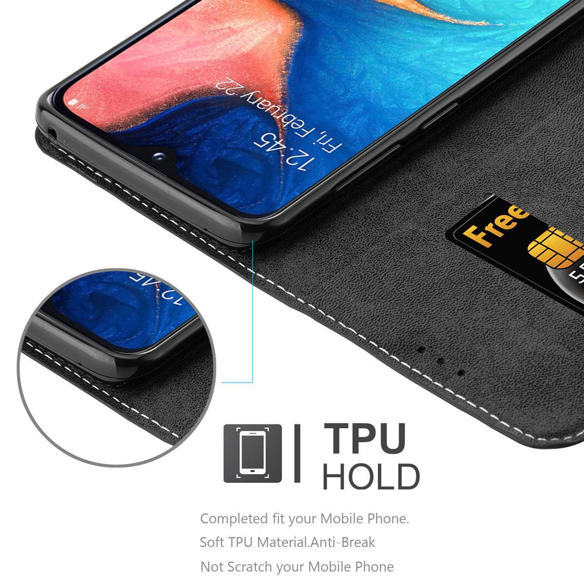 Cadorabo Hülle für Samsung Galaxy A10e / A20e Schutzhülle in Schwarz SHandyhülle Book Case Etui Kunstleder