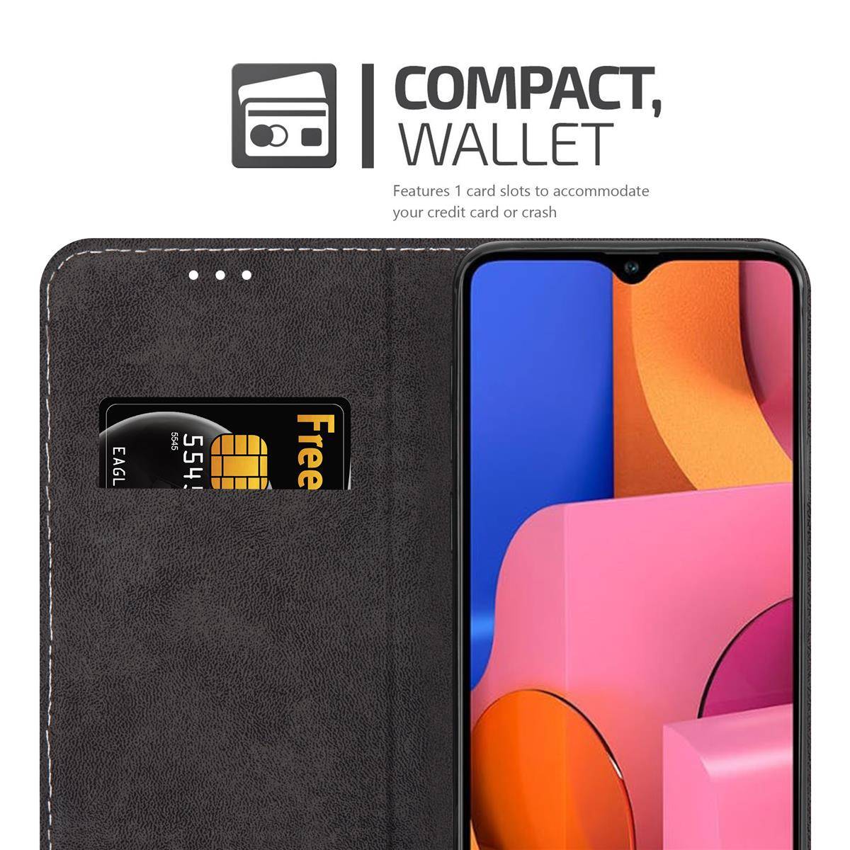 Cadorabo Hülle für Samsung Galaxy A20s Schutzhülle in Schwarz SHandyhülle Book Case Etui Kunstleder