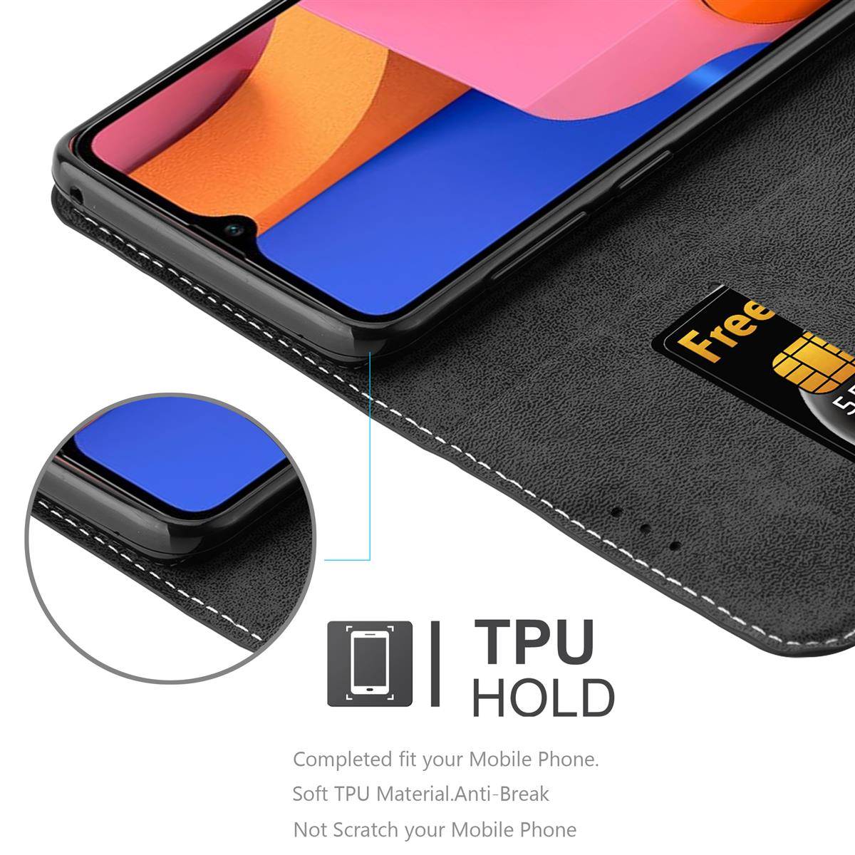 Cadorabo Hülle für Samsung Galaxy A20s Schutzhülle in Schwarz SHandyhülle Book Case Etui Kunstleder