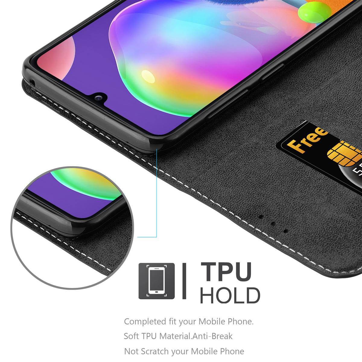 Cadorabo Hülle für Samsung Galaxy A31 Schutzhülle in Schwarz SHandyhülle Book Case Etui Kunstleder