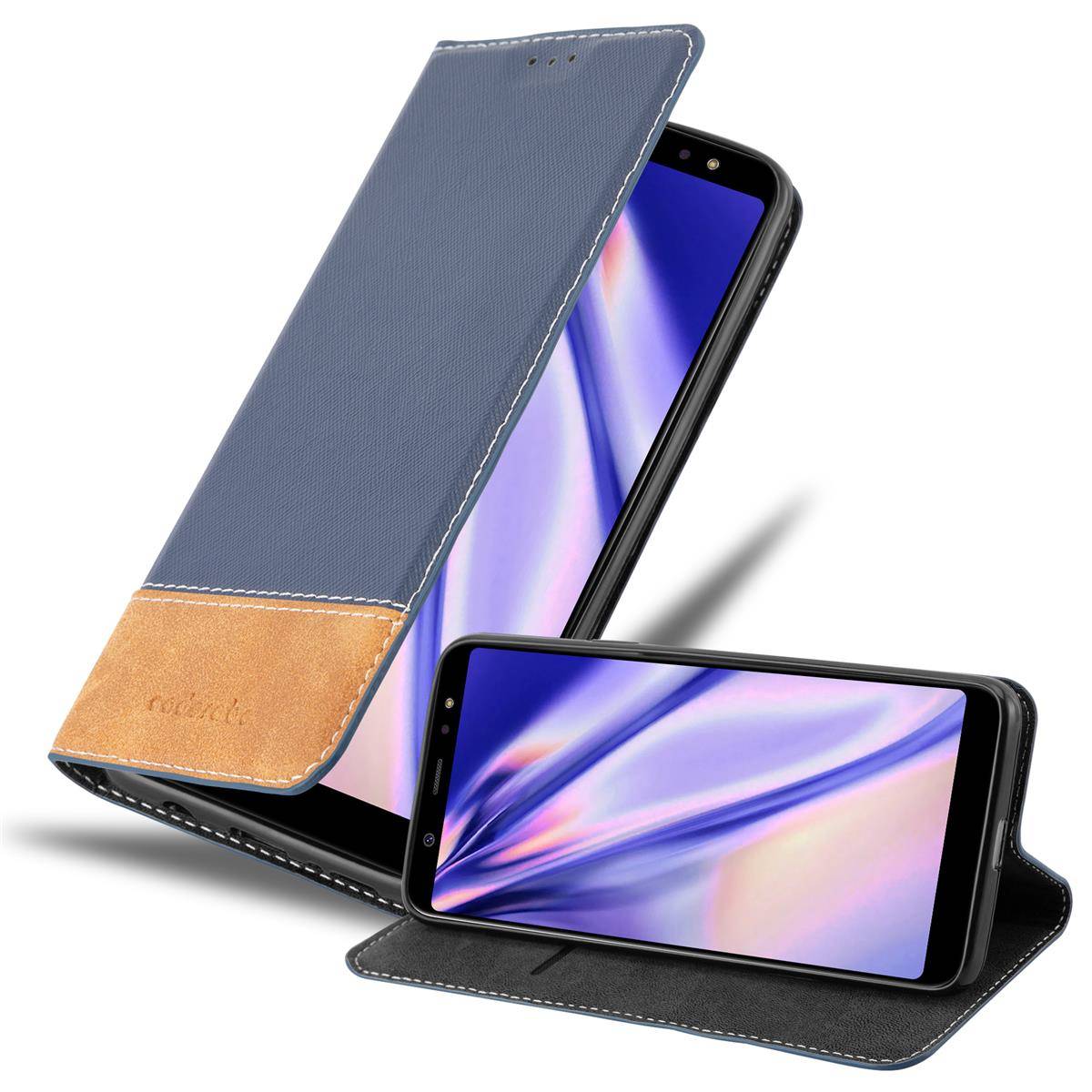 Cadorabo Hülle für Samsung Galaxy A6 PLUS 2018 Schutzhülle in Blau SHandyhülle Book Case Etui Kunstleder