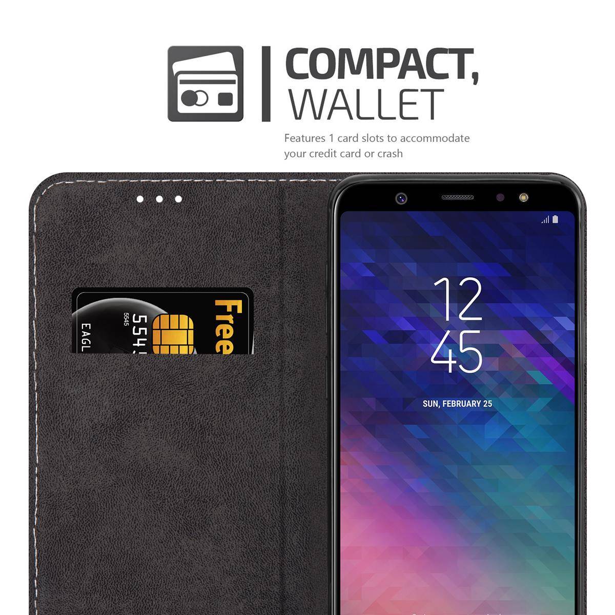 Cadorabo Hülle für Samsung Galaxy A6 PLUS 2018 Schutzhülle in Blau SHandyhülle Book Case Etui Kunstleder