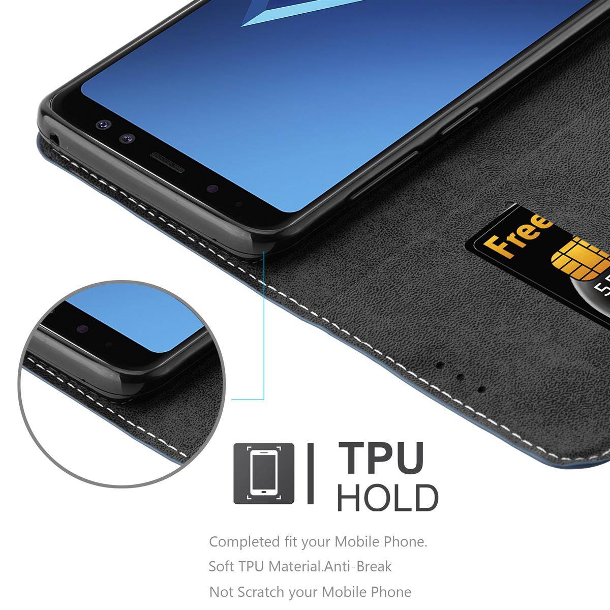 Cadorabo Hülle für Samsung Galaxy A8 2018 Schutzhülle in Blau SHandyhülle Book Case Etui Kunstleder
