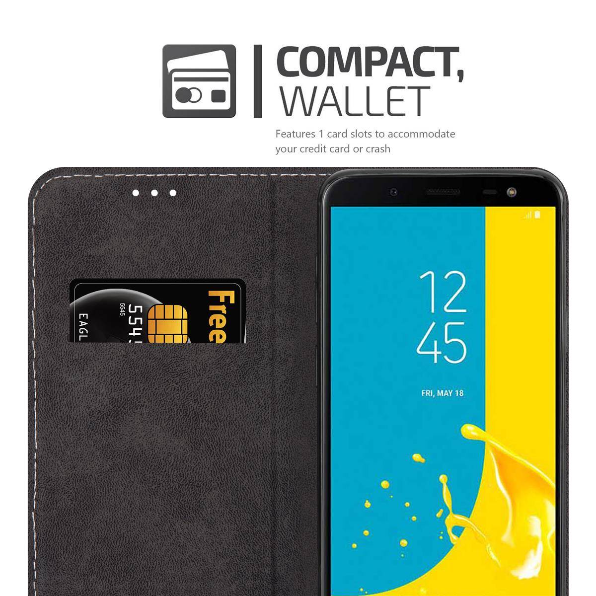 Cadorabo Hülle für Samsung Galaxy J6 2018 Schutzhülle in Schwarz SHandyhülle Book Case Etui Kunstleder