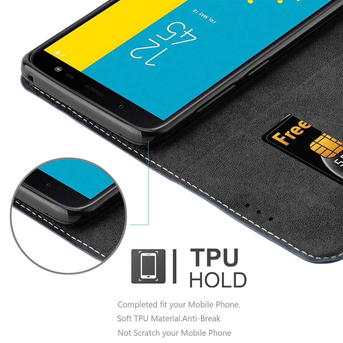 Cadorabo Hülle für Samsung Galaxy J6 2018 Schutzhülle in Blau SHandyhülle Book Case Etui Kunstleder