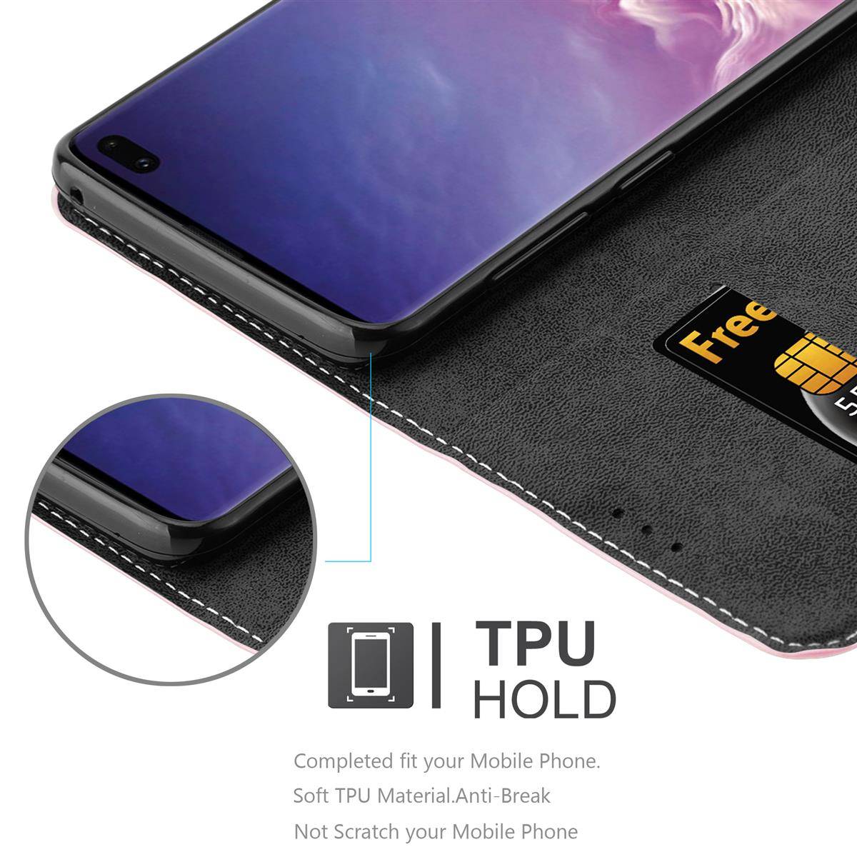 Cadorabo Hülle für Samsung Galaxy S10 PLUS Schutzhülle in Rosa SHandyhülle Book Case Etui Kunstleder