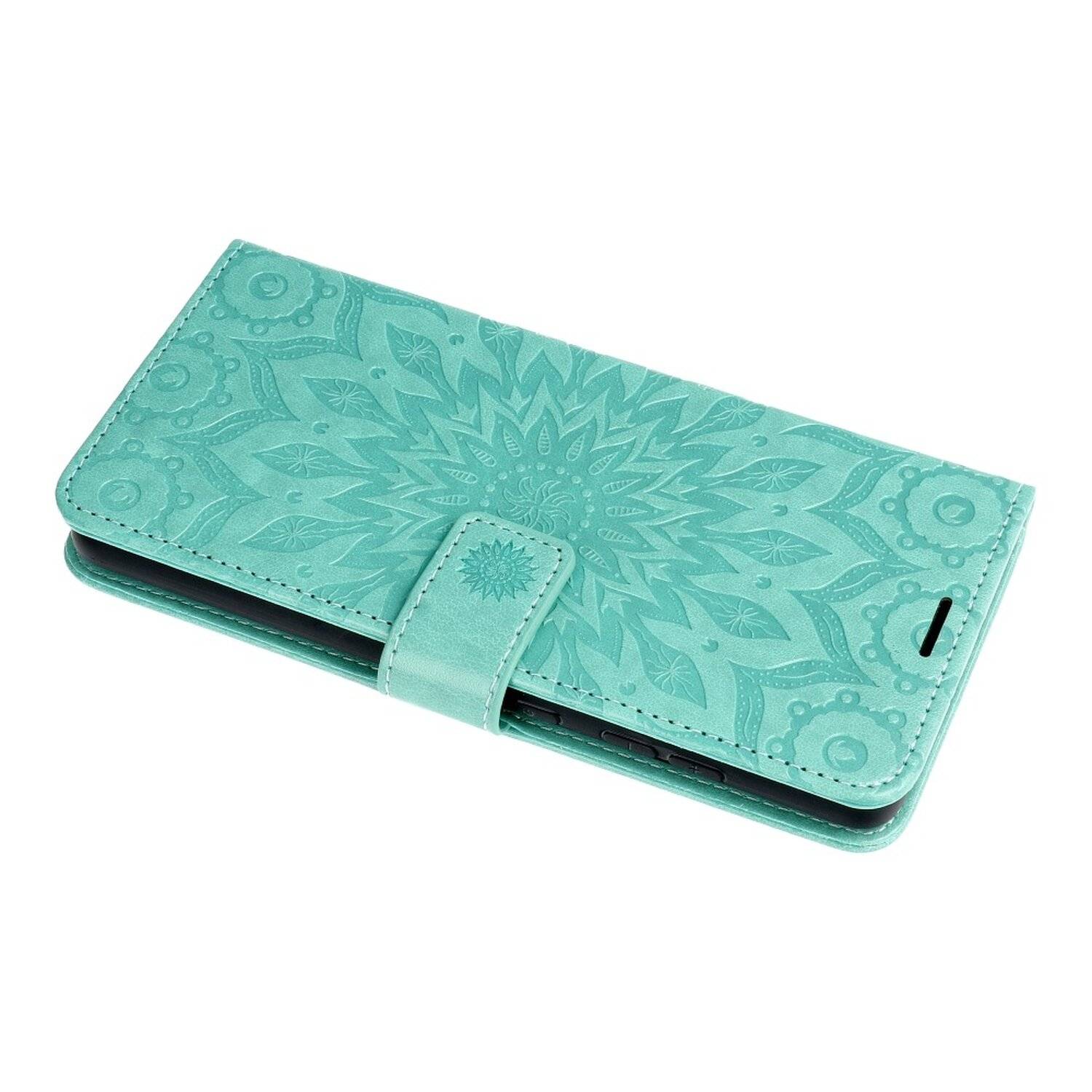 Elegante Buch-Tasche Hülle Fancy "Mezzo"Book-Style Kartenfächer Baum Mandala für Samsung Galaxy A13 5G Mandala Grün