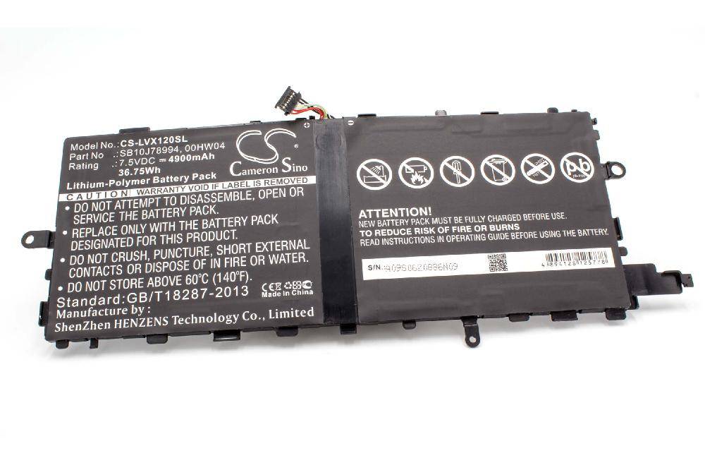 vhbw Akku kompatibel mit Lenovo ThinkPad X1 Tablet Gen 2 Tablet Pad (4900 mAh, 7,5 V, Li-Polymer)