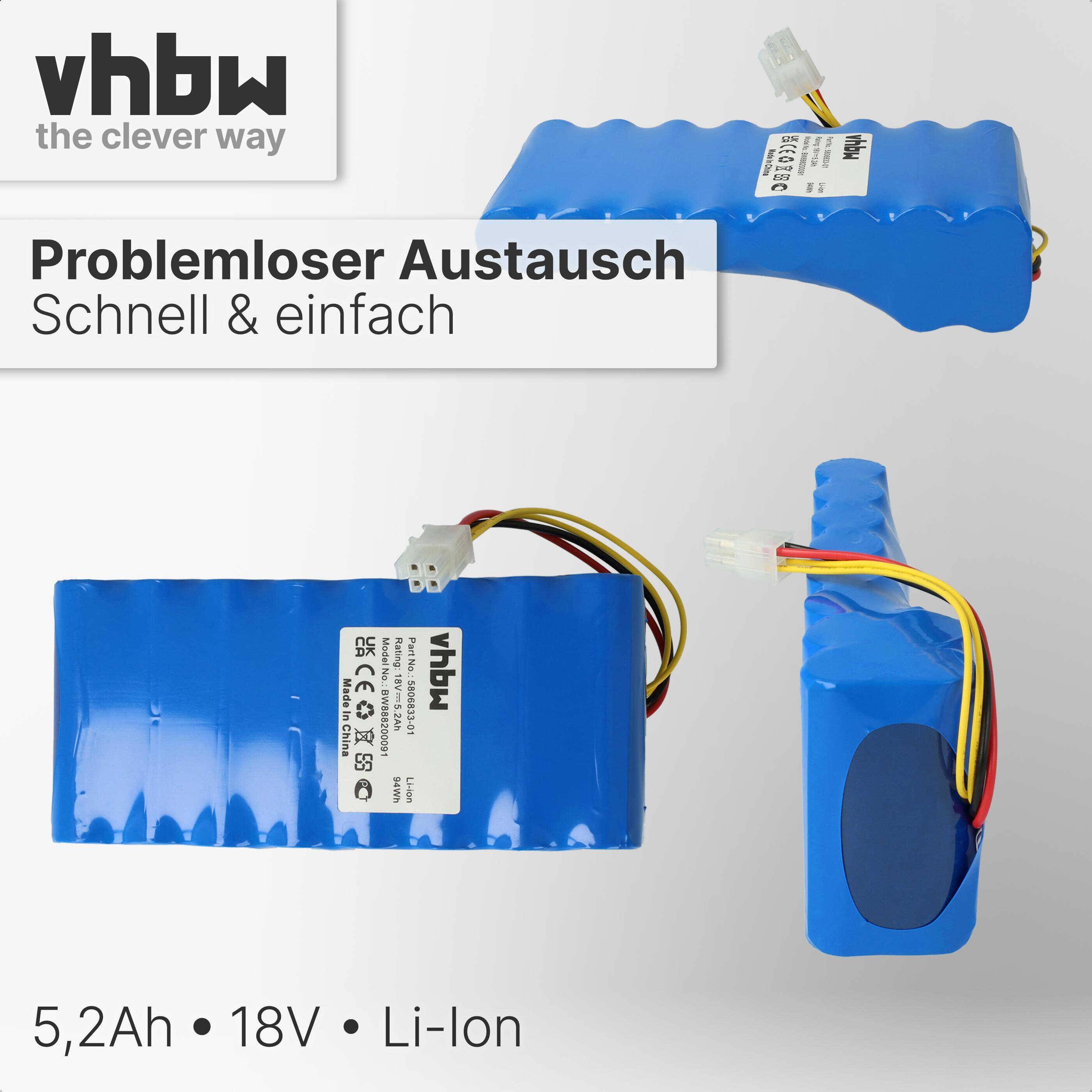 vhbw Akkupack Ersatz für Husqvarna 593 11 41-05, 593 11 41-04 für Rasenroboter (5200mAh 18V Li-Ion)