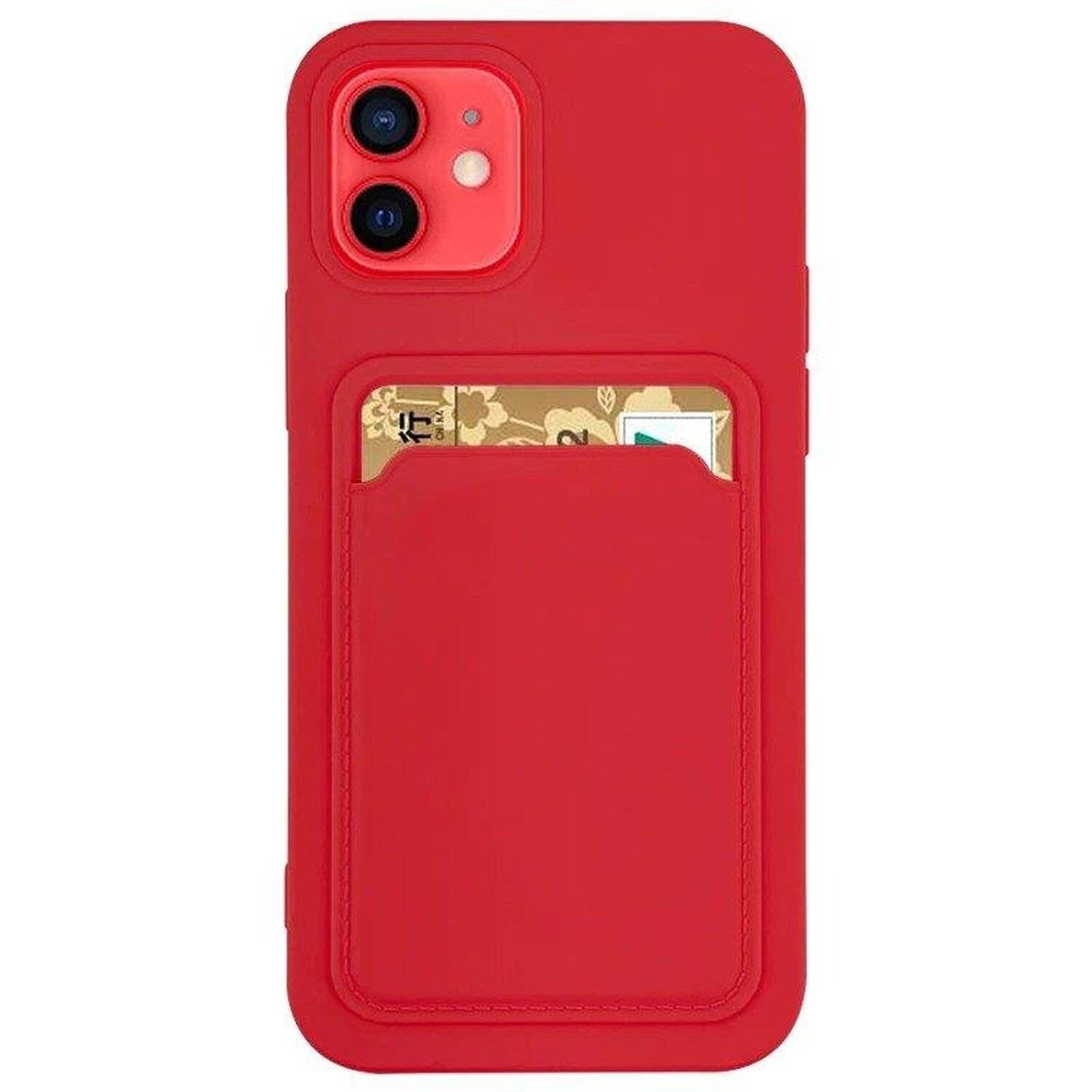 Card Case Silikon Portemonnaie Handyhülle mit Kartenfach Cover Bumper für Samsung Galaxy A13 5G Rot