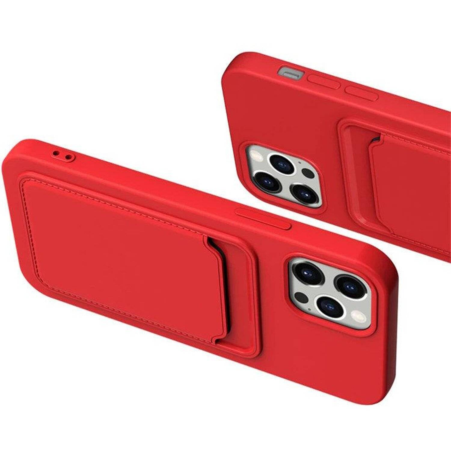 Card Case Silikon Portemonnaie Handyhülle mit Kartenfach Cover Bumper für Samsung Galaxy A13 5G Rot