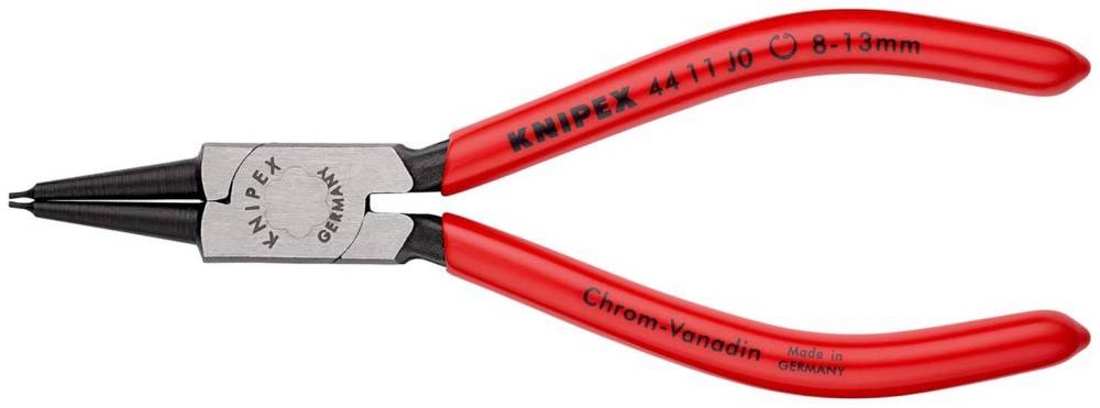 Rote Knipex Spitzzangen mit schwarzen spitzen Backen, auf weißem Hintergrund gezeigt.