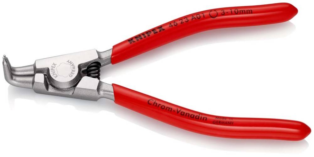 Rotgriffige gebogene Spitzschnauzenzangen mit Metallbacken, auf weißem Hintergrund dargestellt.
