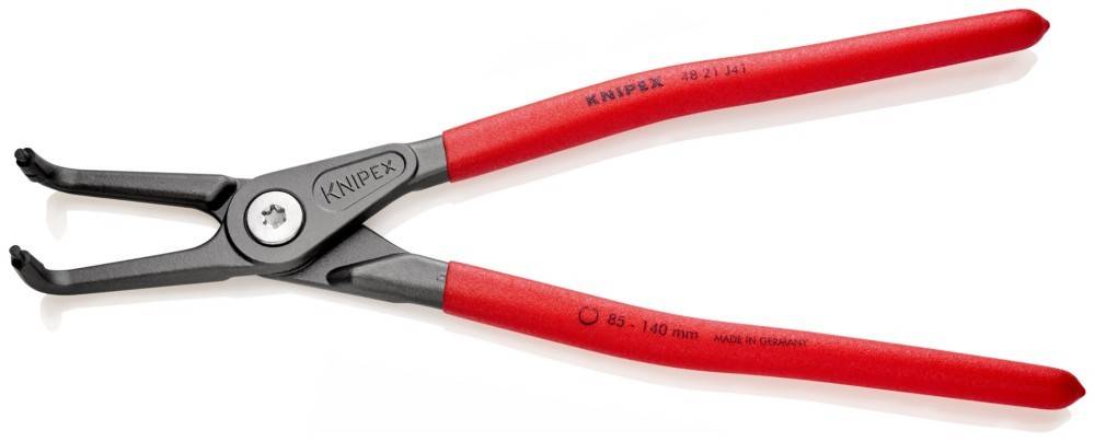 Rote und schwarze Knipex-Einstellzangen, mit der Beschriftung '85-140 mm', zum Greifen und Biegen von Objekten, vor einem weißen Hintergrund.