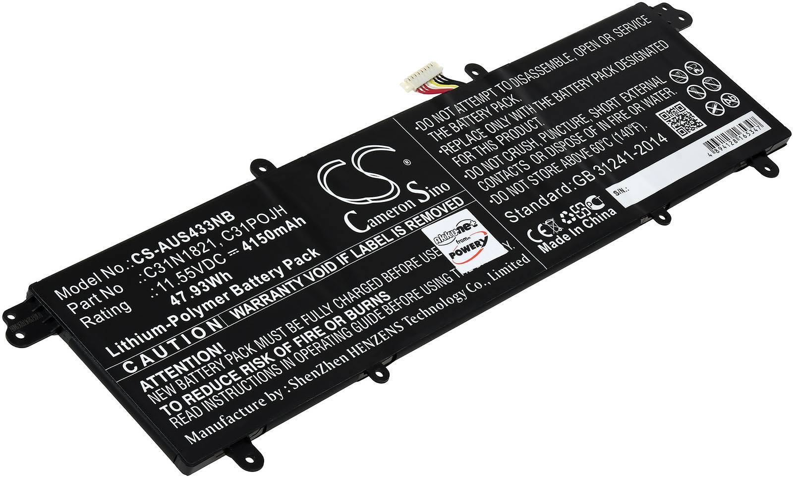 Powery Akku für Laptop Asus VivoBook S14 S433IA-EB40, 11,55V, Li-Polymer