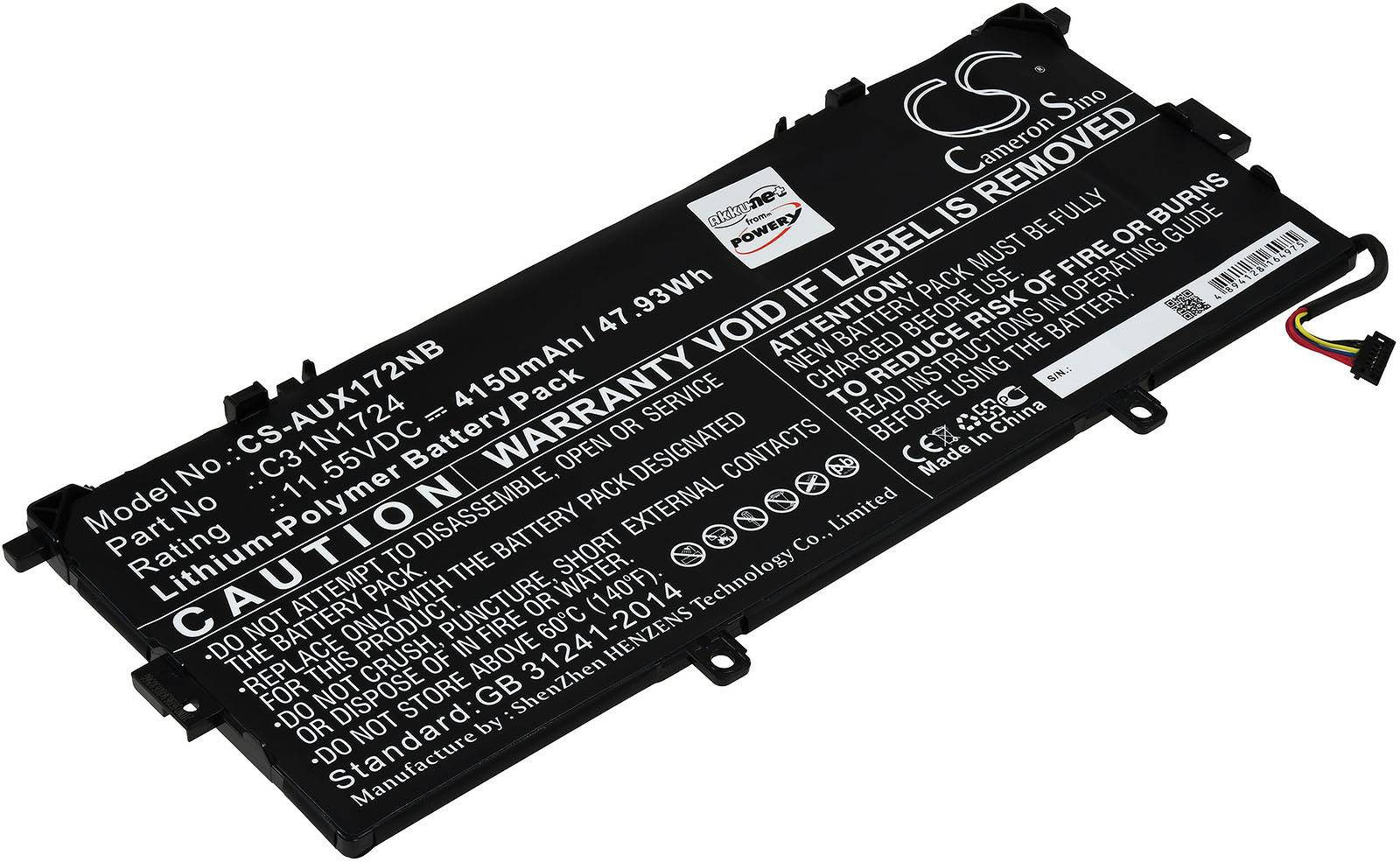 Powery Akku passend für Laptop Asus ZenBook 13 UX331FA-DB71, 13 UX331FAL-EG075T, Typ C31N1724, 11,55V, Li-Polymer