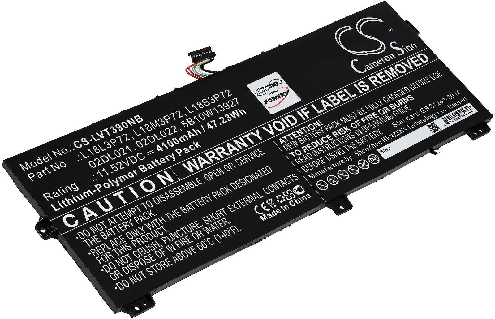 Powery Akku für Laptop Lenovo ThinkPad X390 Yoga 08CD, 11,52V, Li-Polymer