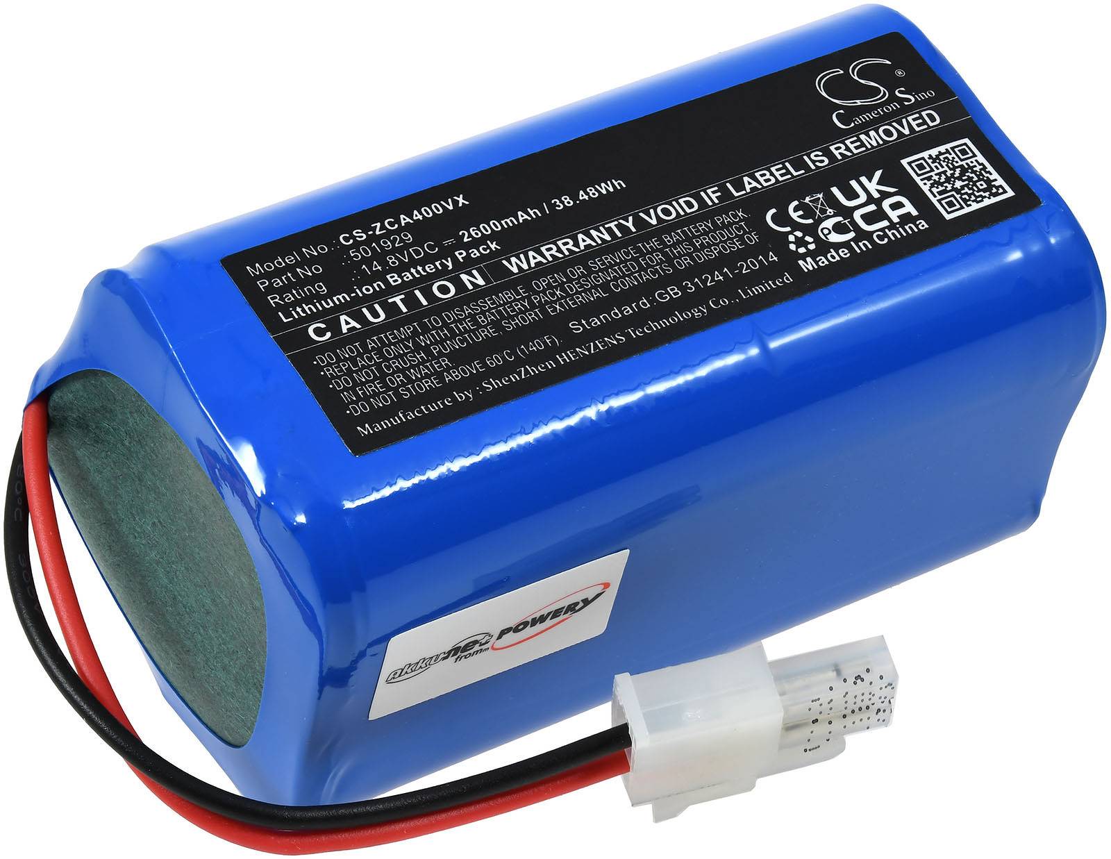 Powery Akku passend für Saugroboter ZACO A4s, A6, A8s, A9s, Typ 501929, 14,8V, Li-Ion