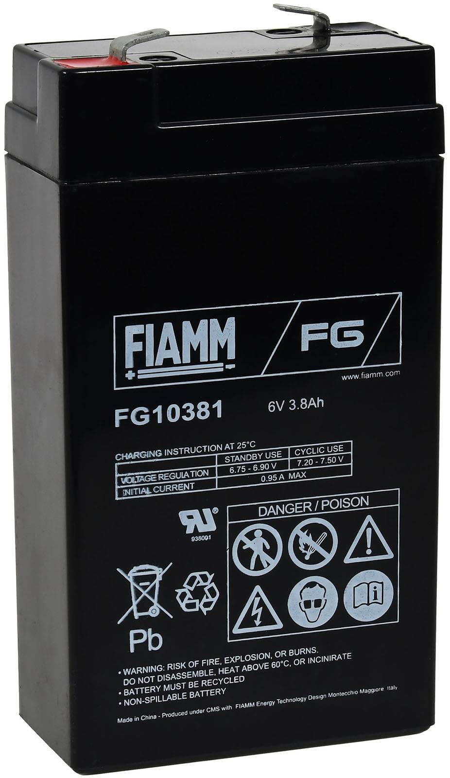 FIAMM Blei Akku FG10381 6V 3,8Ah, 6V, Lead-Acid