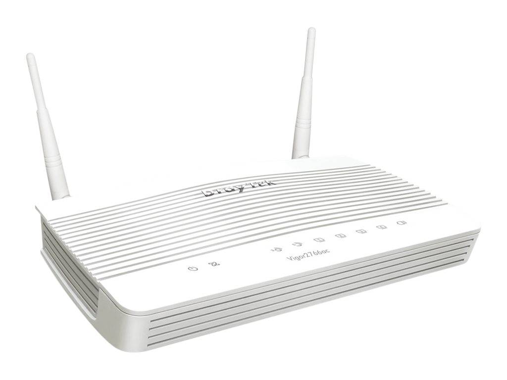 Weißer kabelloser Router mit zwei Antennen, Statusleuchten an der Vorderseite und 