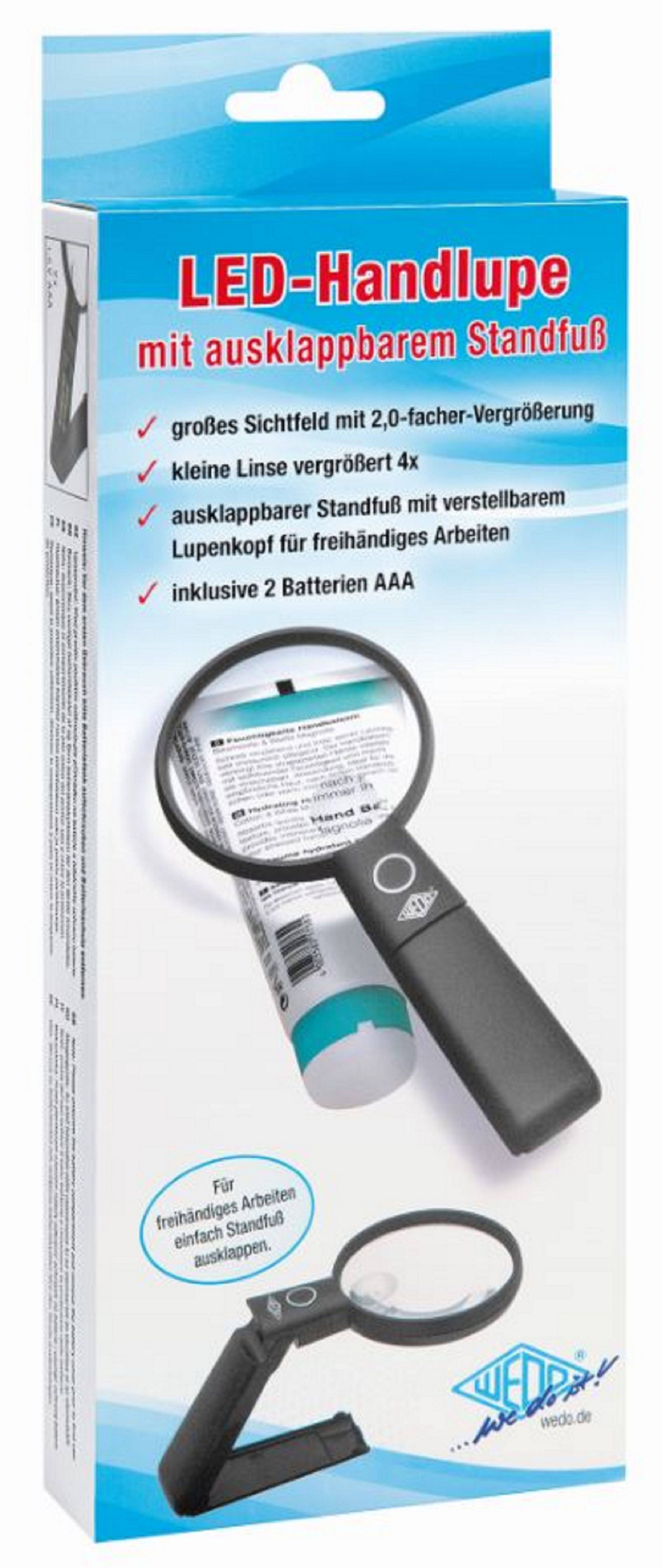 LED-Handlupe mit ausklappbarem Standfuß