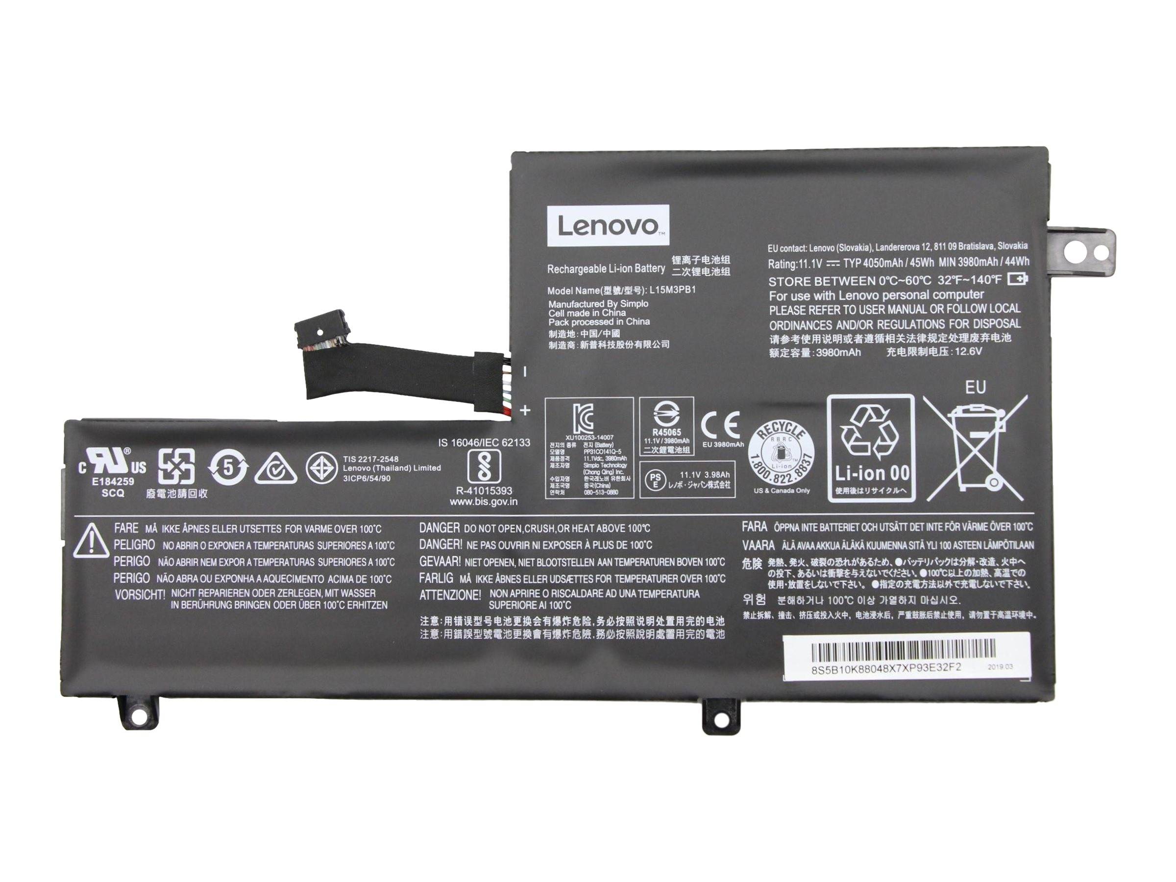 Lenovo L15M3PB1 - Laptop-Batterie Lithium-Ionen 3 Zellen 3980 mAh 45 Wh