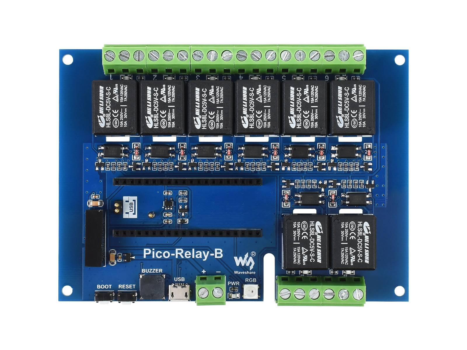 WaveShare Pico-Relay-B Industrial 8-Channel Relay Module for Raspberry Pi Pico