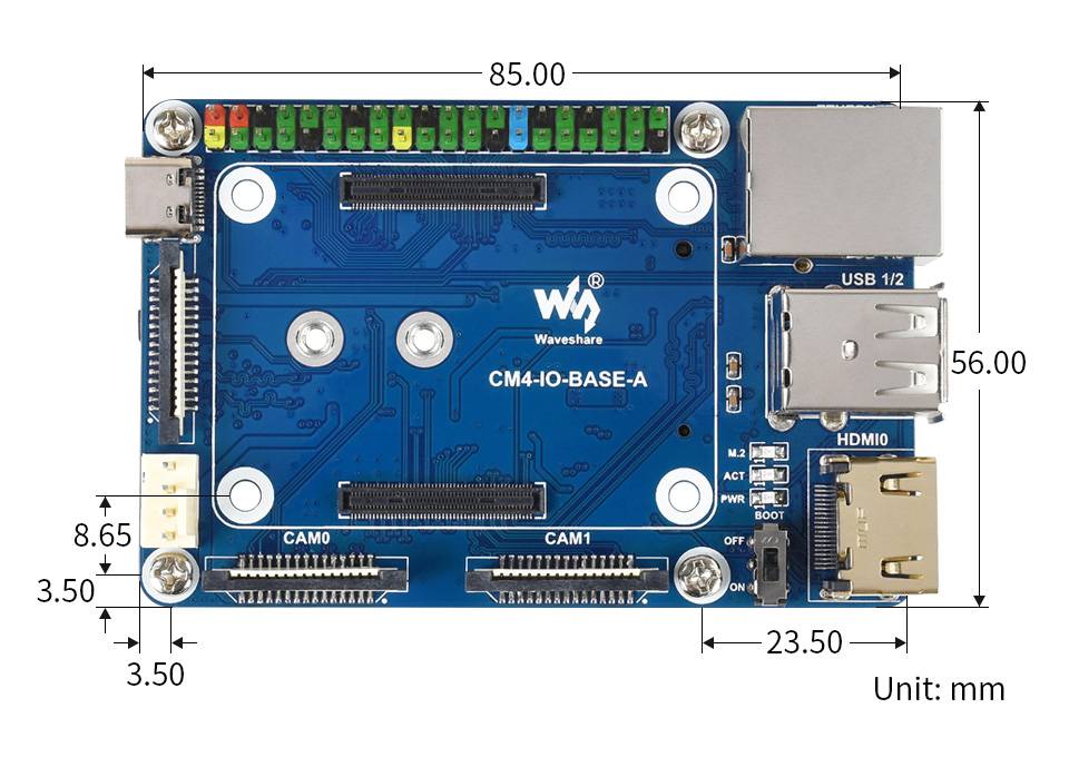 WaveShare CM4-IO-BASE-A + USB HDMI Adapter for Raspberry Pi Compute Module 4