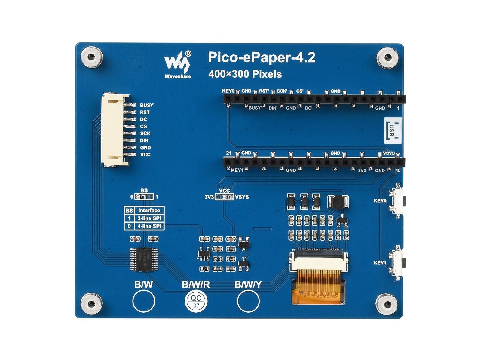 WaveShare 4.2inch E-Paper E-Ink Display Module (B) for Raspberry Pi Pico 400x300 Red Black White SPI