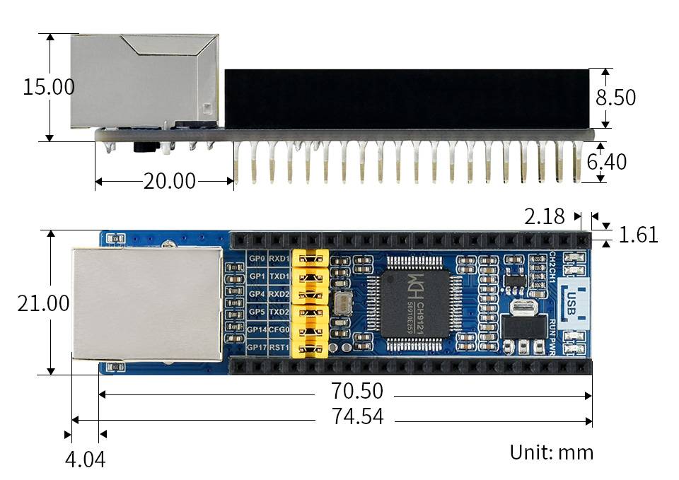 WaveShare Ethernet to UART Converter for Raspberry Pi Pico, 10/100M Ethernet
