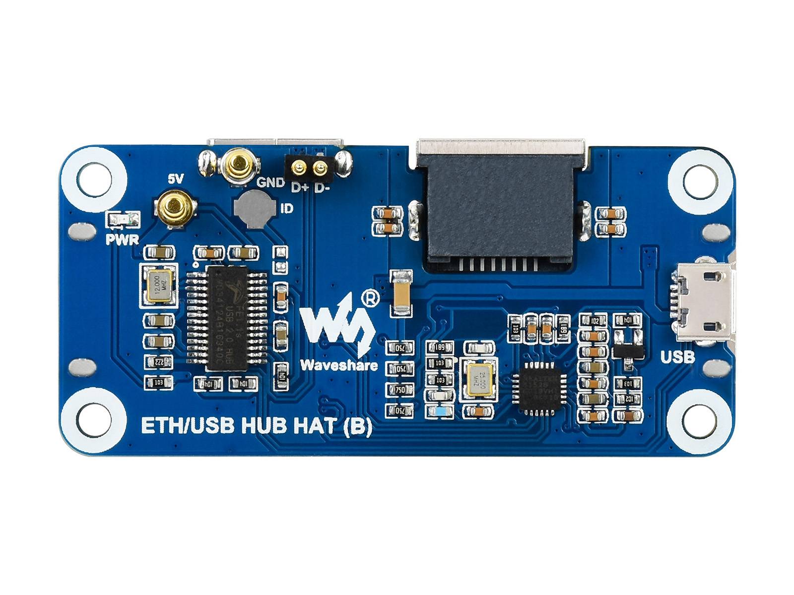 WaveShare Ethernet / USB HUB HAT (B) for Raspberry Pi Series, 1x RJ45, 3x USB 2.0