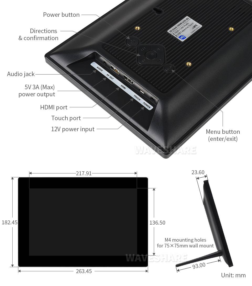 WaveShare 10.1inch HD Capacitive Touch Screen LCD (G) 1920x1200 HDMI IPS