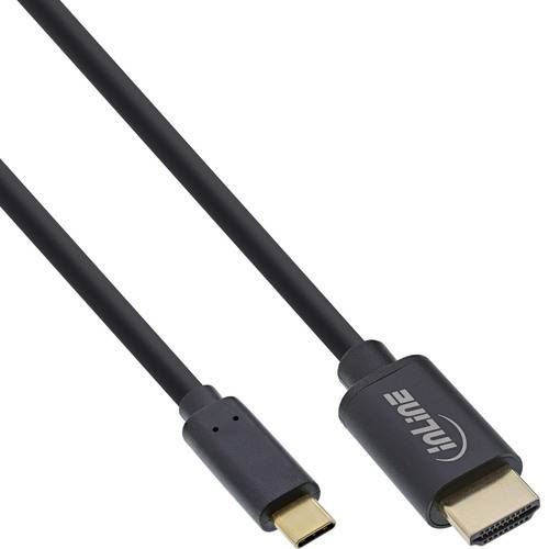 Ein schwarzes USB-C-auf-HDMI-Kabel mit einem „InLine