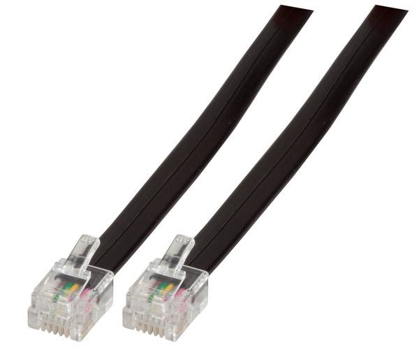 Modularkabel schwarz, 2 x RJ12 (6/6) -- Stecker, 1:1, 2,0 m Kupferverkabelung Telekom + LSA Systeme