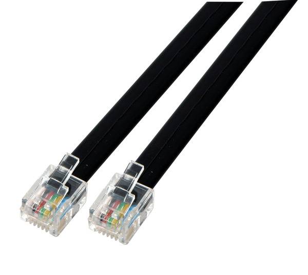 Modularkabel schwarz, 2 x RJ11 (6/4) -- Stecker, 1:1, 1,0 m Kupferverkabelung Telekom + LSA Systeme