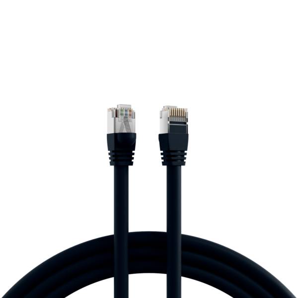 RJ45 Patchkabel S/FTP, Cat.6, PVC, kurze -- Tülle, UL, 10m, schwarz Kupferverkabelung Industrie