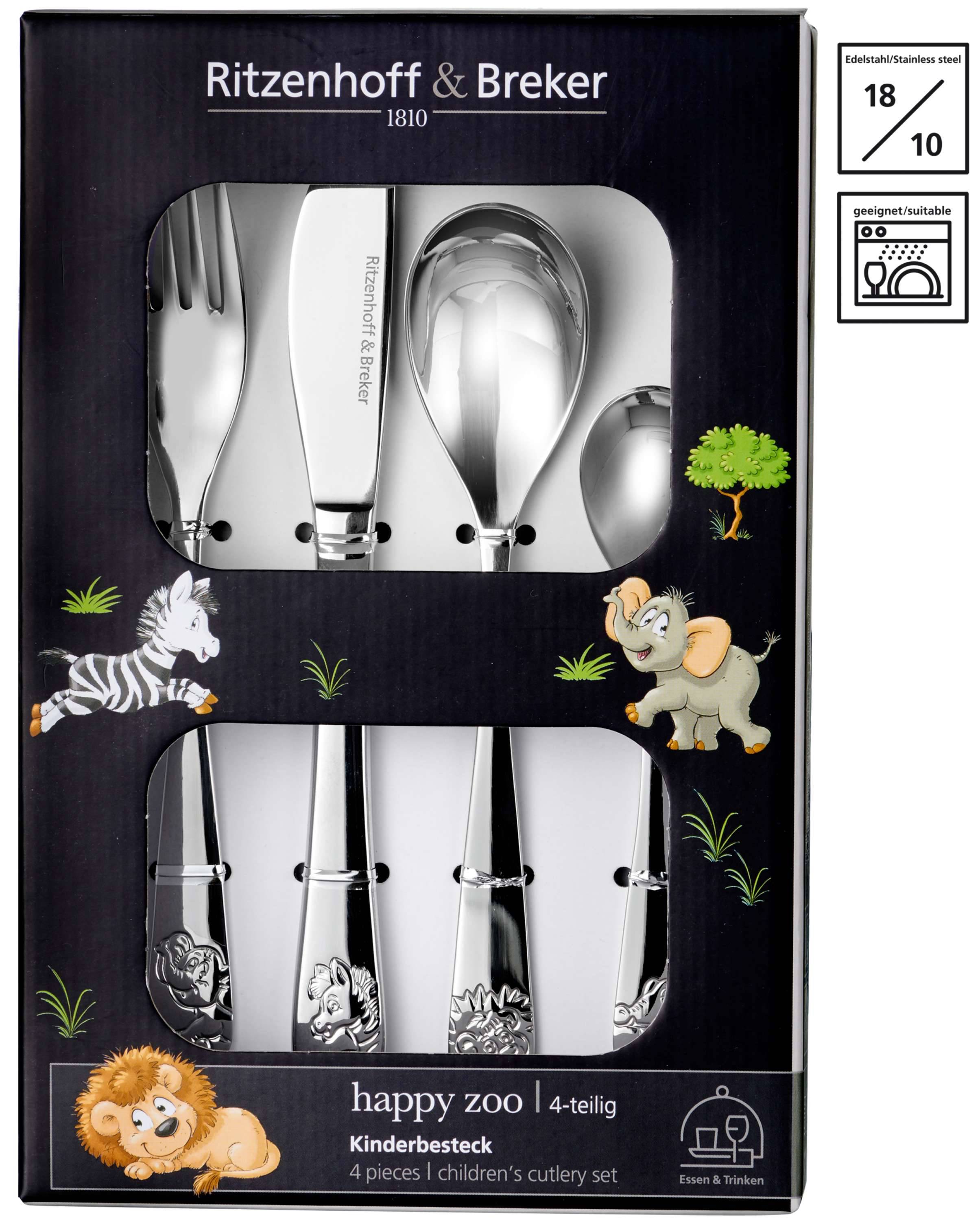 R&B Besteckset Kindergeschirr Happy Zoo Tierkinder Edelstahl silber