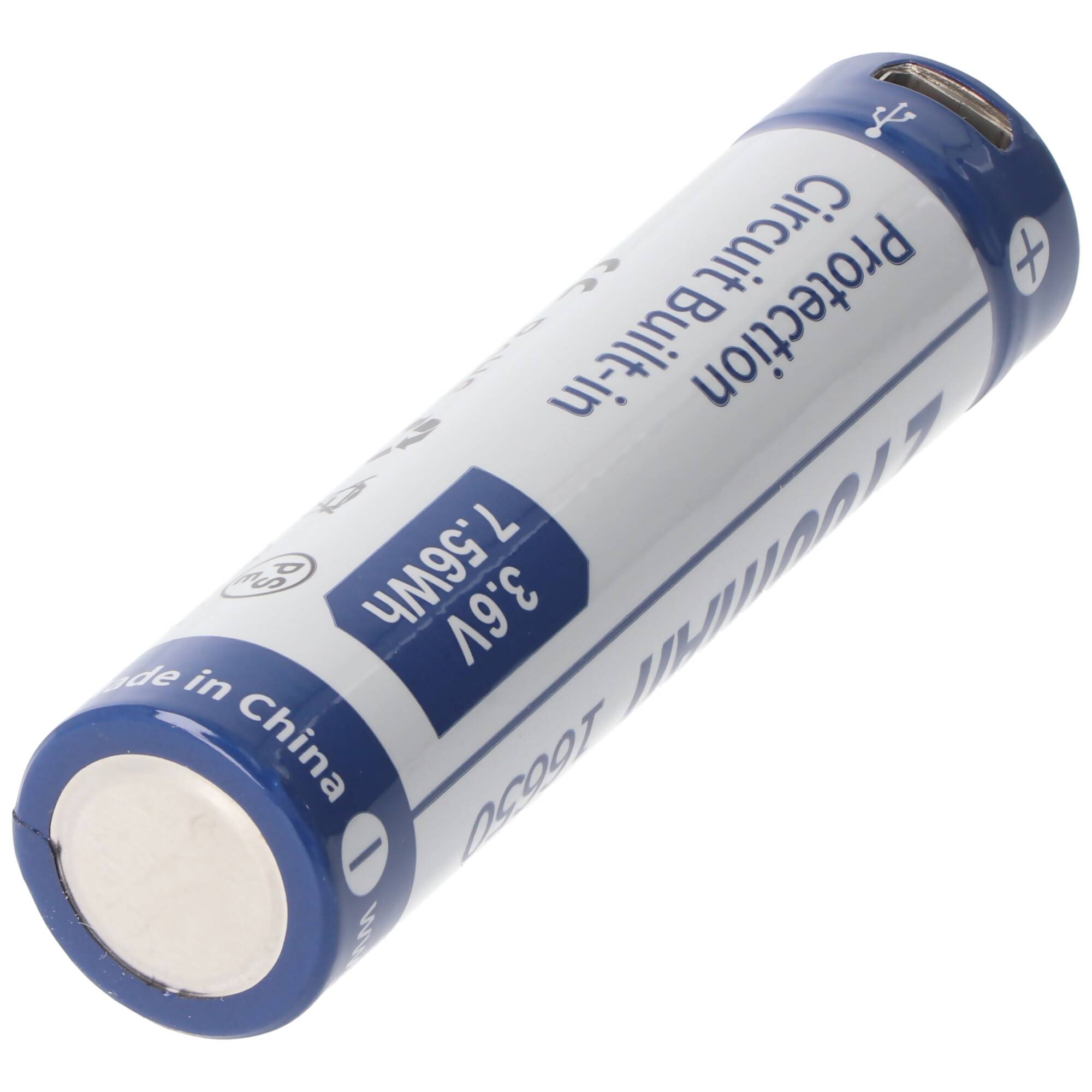 Keeppower 16650 Li-ion Akku 2100mAh, 3,7V - 3,6V, 70,2x16,74mm PCB geschützt mit USB Lademöglichkeit P1621U