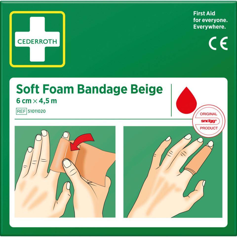 CEDERROTH Soft Foam Bandage,elastisch,beige,Polyurethanschaum,selbstklebend,6cm,4,5m